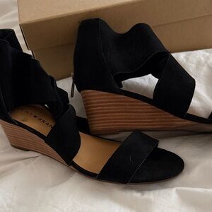Lucky Brand Black and Brown Wedge Sandals
